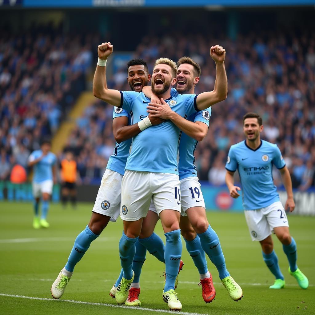 Erling Haaland celebrating a goal with teammates