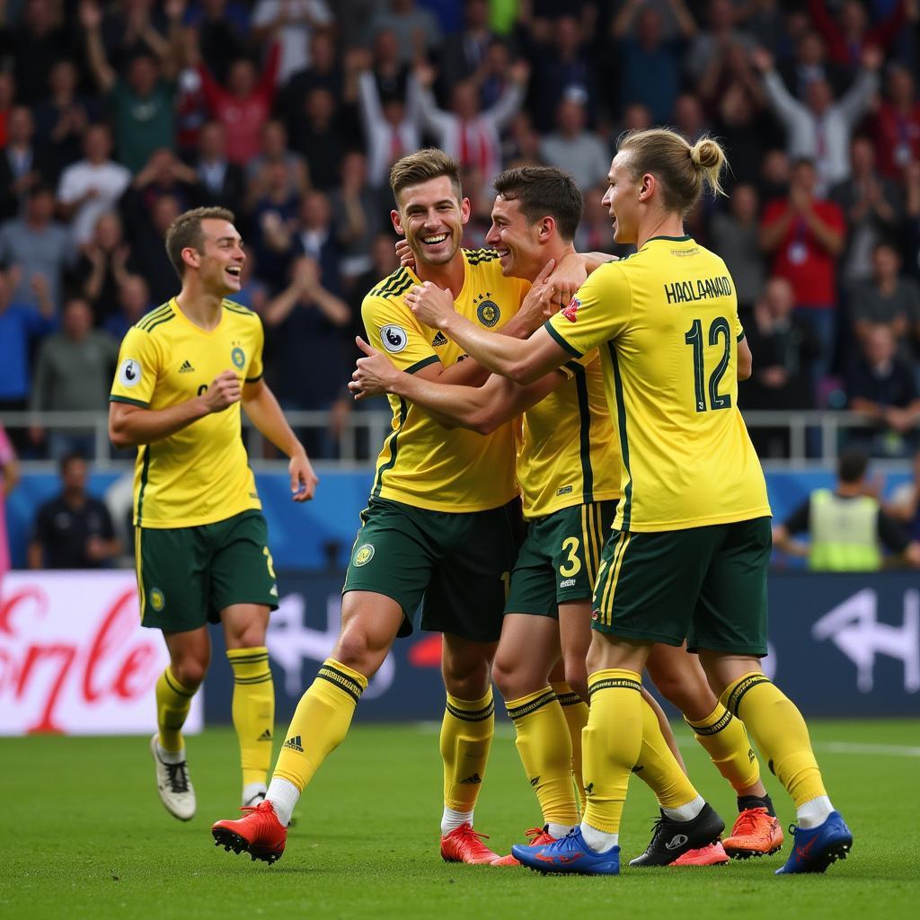 Haaland Goal Celebration with Teammates