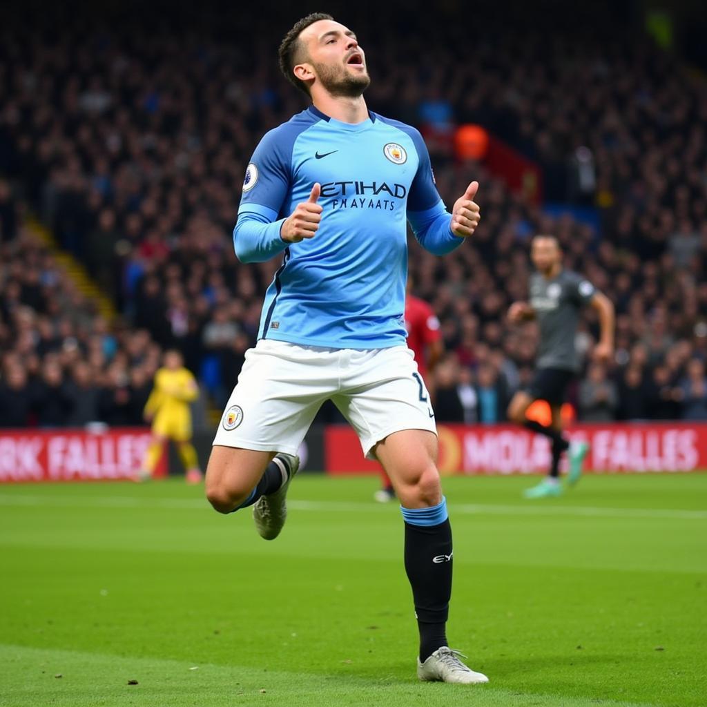 Haaland celebrates a goal against Liverpool