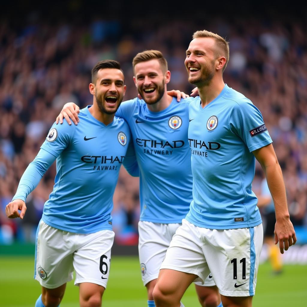 Haaland celebrates with his teammates after scoring against Brighton