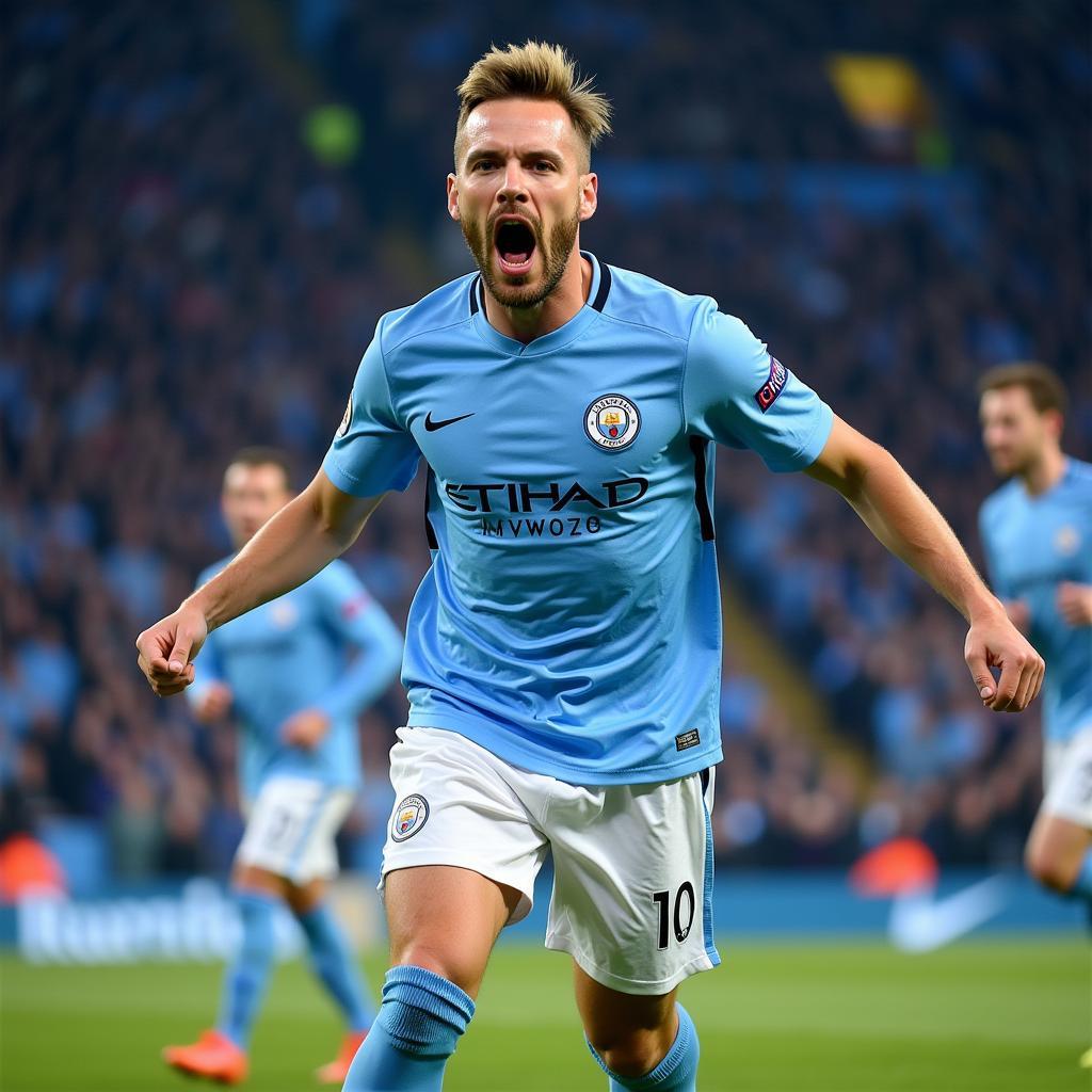 Haaland celebrates a goal with Manchester City