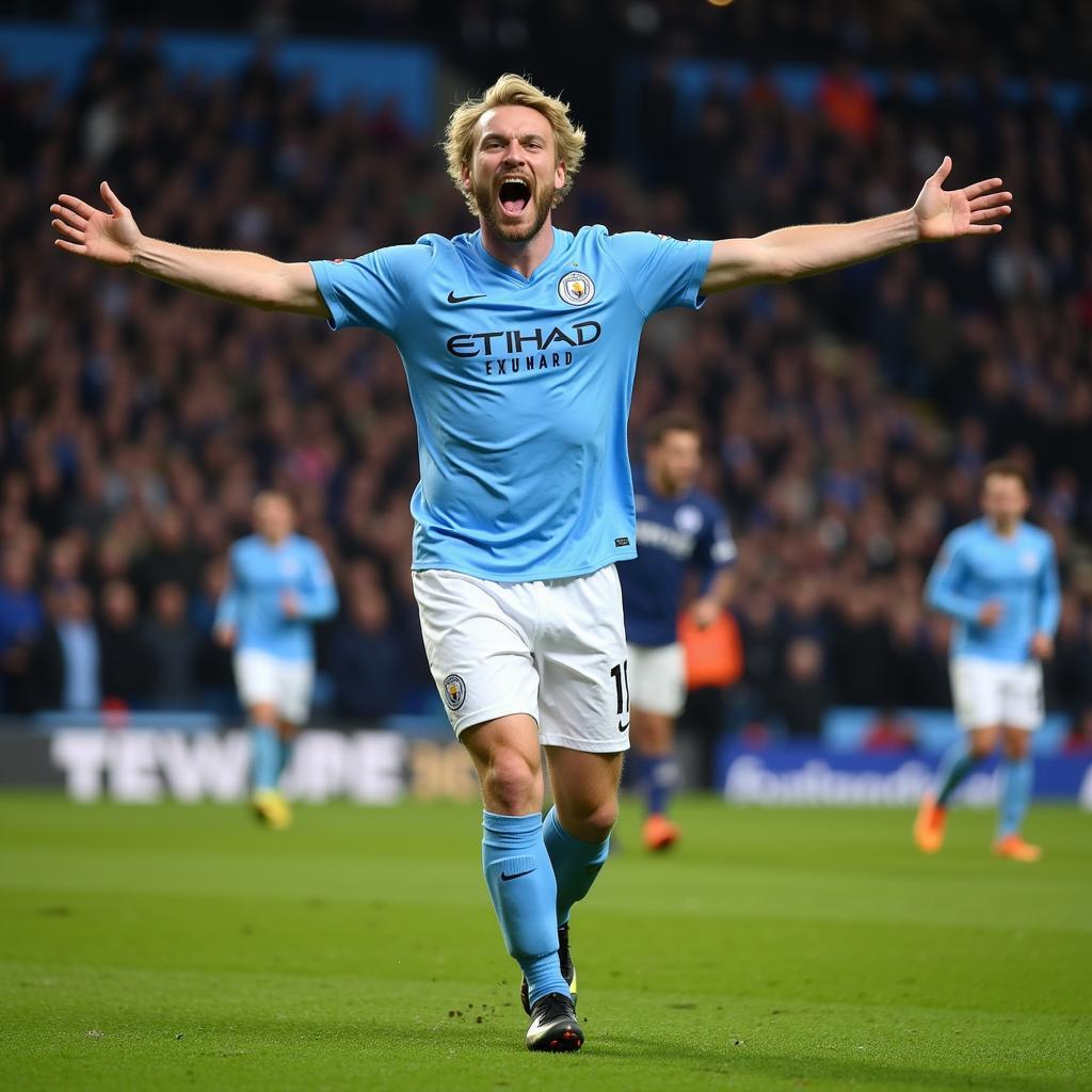 Haaland celebrates a goal for Manchester City