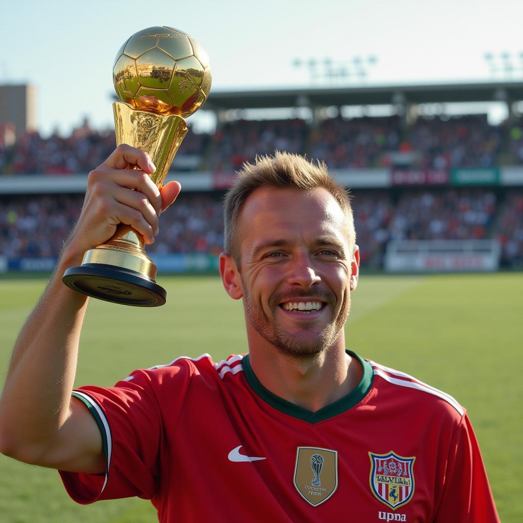 Erling Haaland holding the Golden Boot trophy