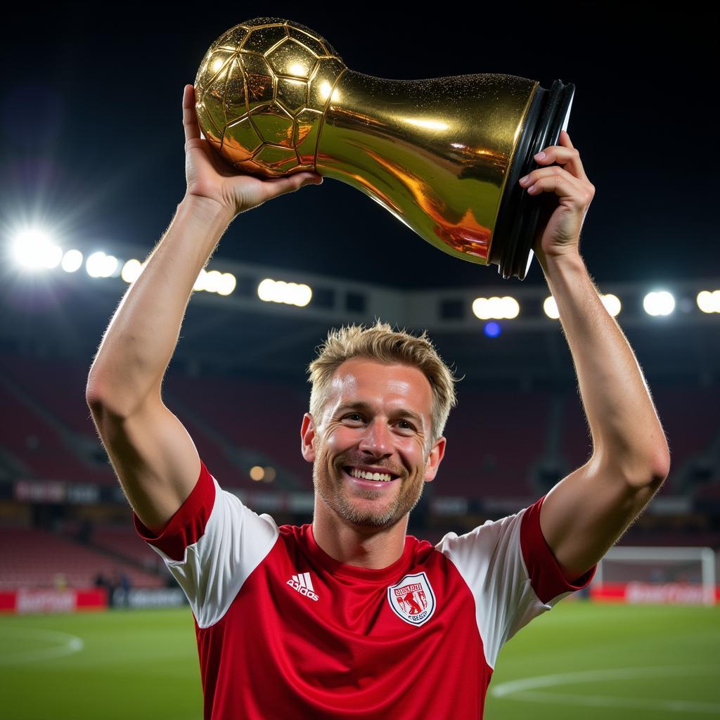 Erling Haaland holding the Golden Boot award