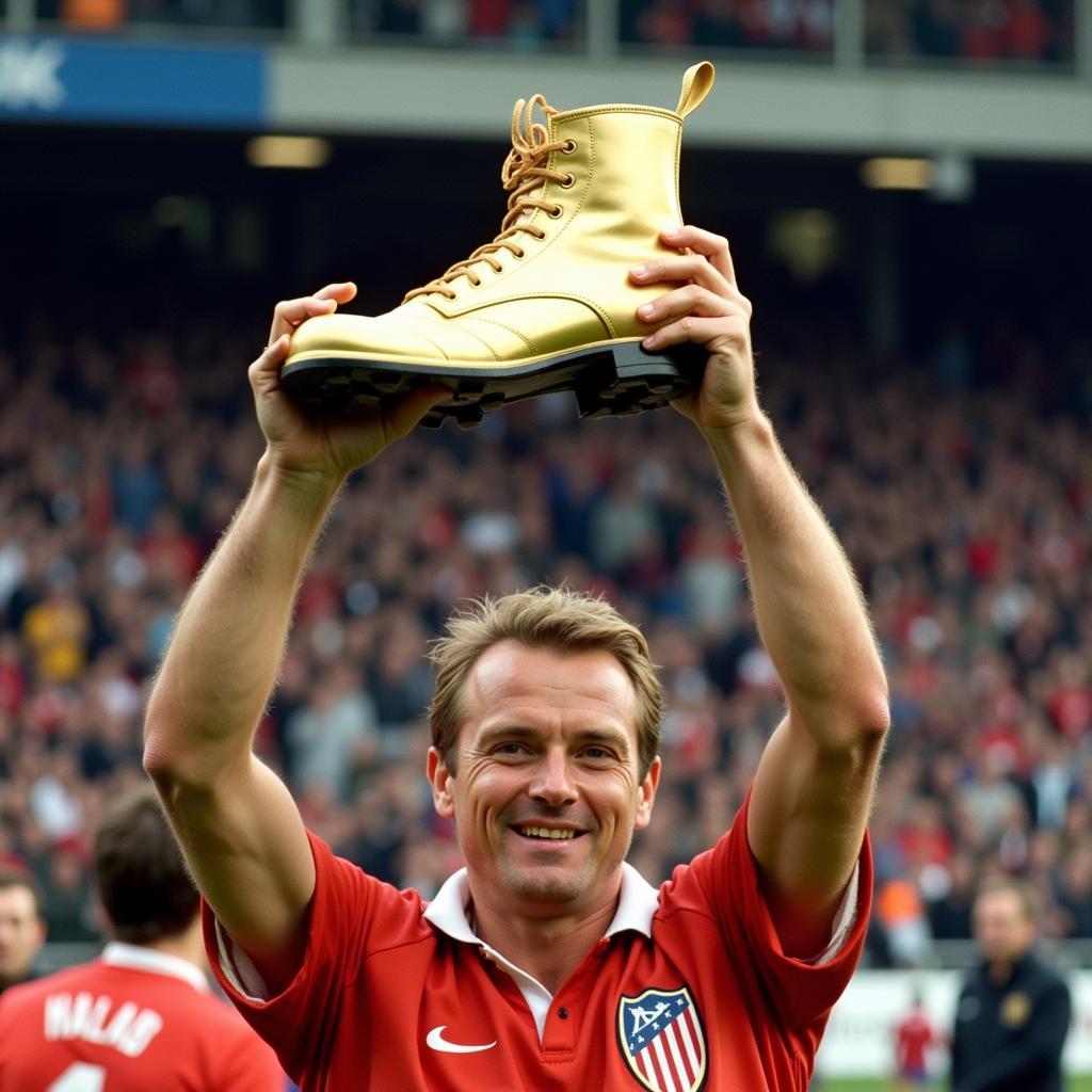 Erling Haaland holding the Golden Boot award