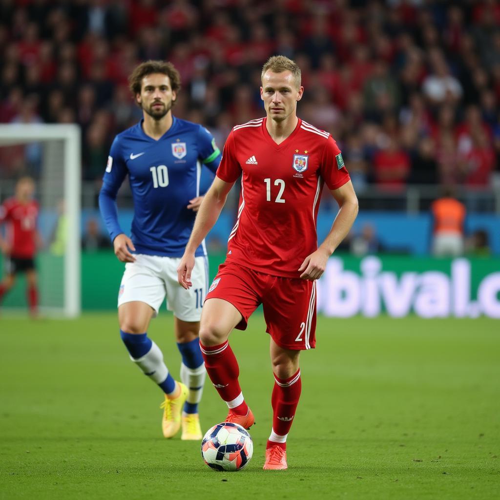 Erling Haaland holding his groin during a match