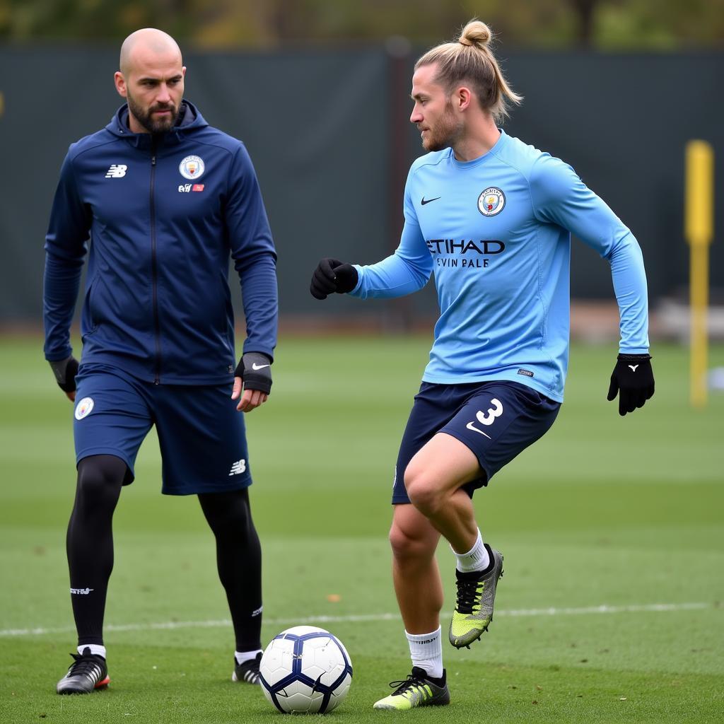 Haaland Training Under Guardiola's Guidance at Manchester City's Etihad Campus