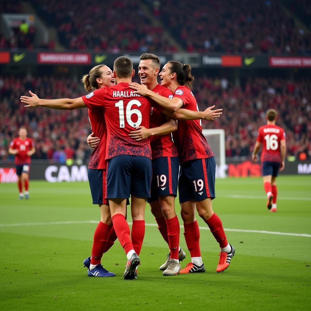 Haaland Hat-trick Celebration with Teammates