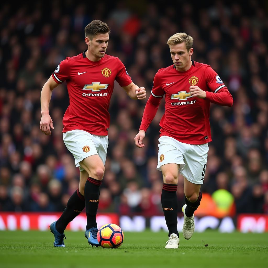 Haaland and Højlund battling for possession in a heated Manchester Derby