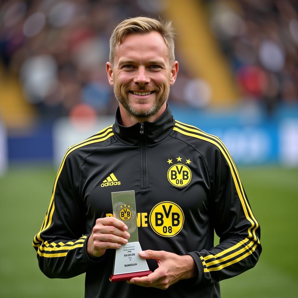 Haaland Holding Bundesliga Player of the Month Award