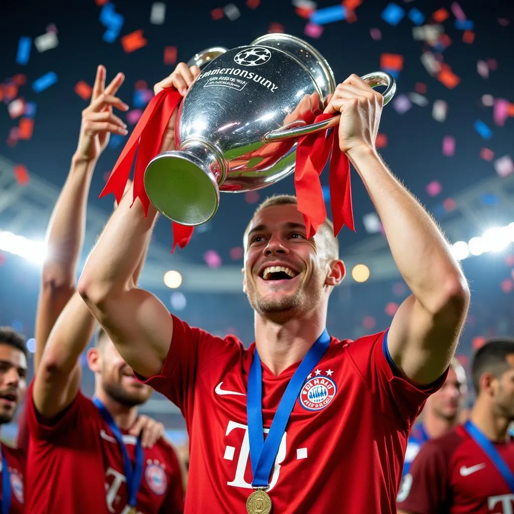 Haaland holding the Champions League trophy