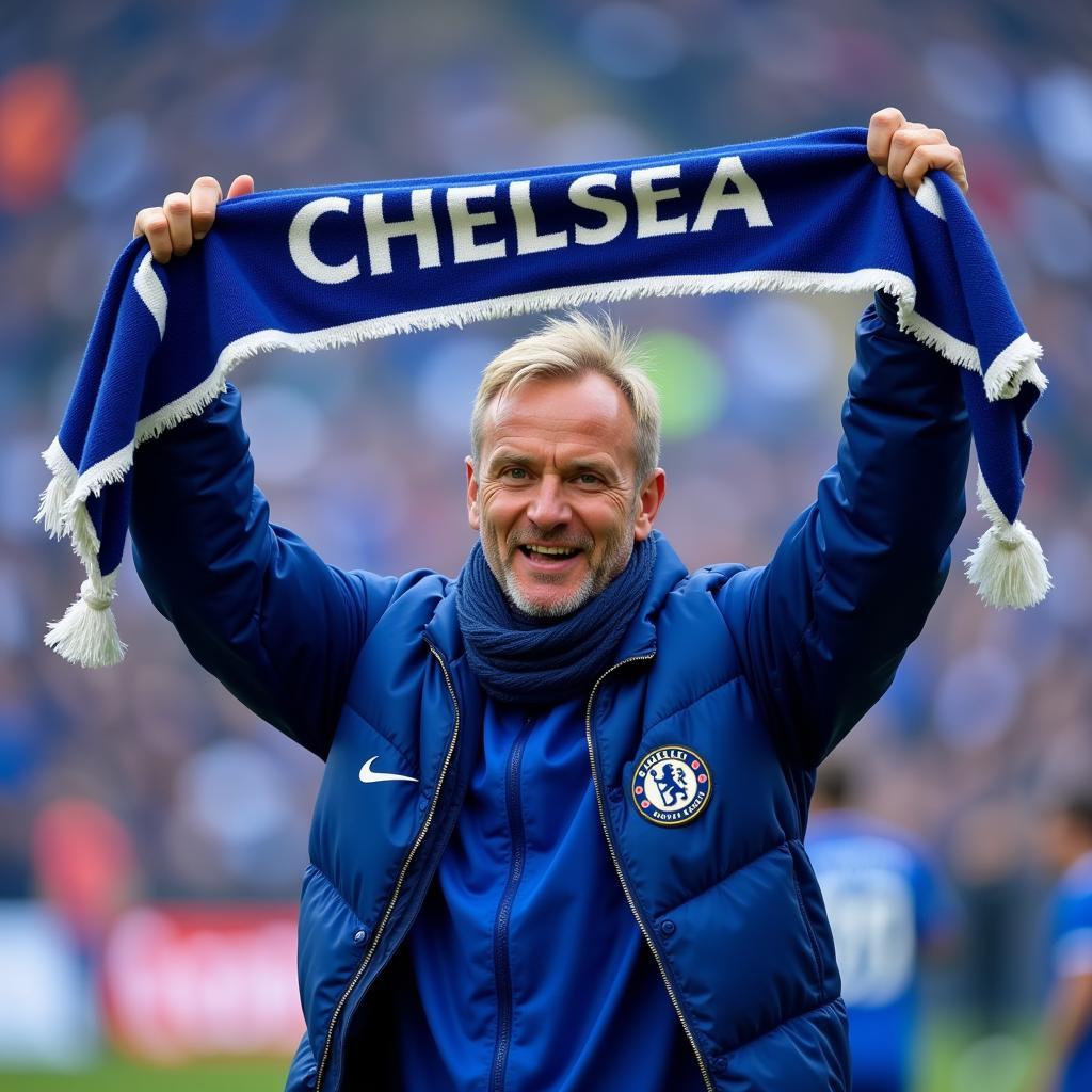 Erling Haaland Holding Up a Chelsea Scarf