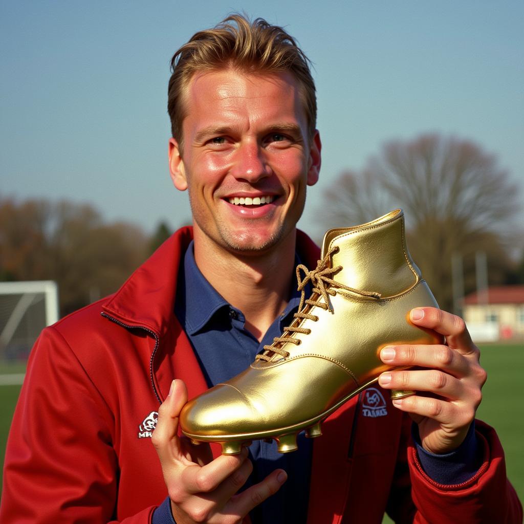 Haaland Holding a Golden Boot Award