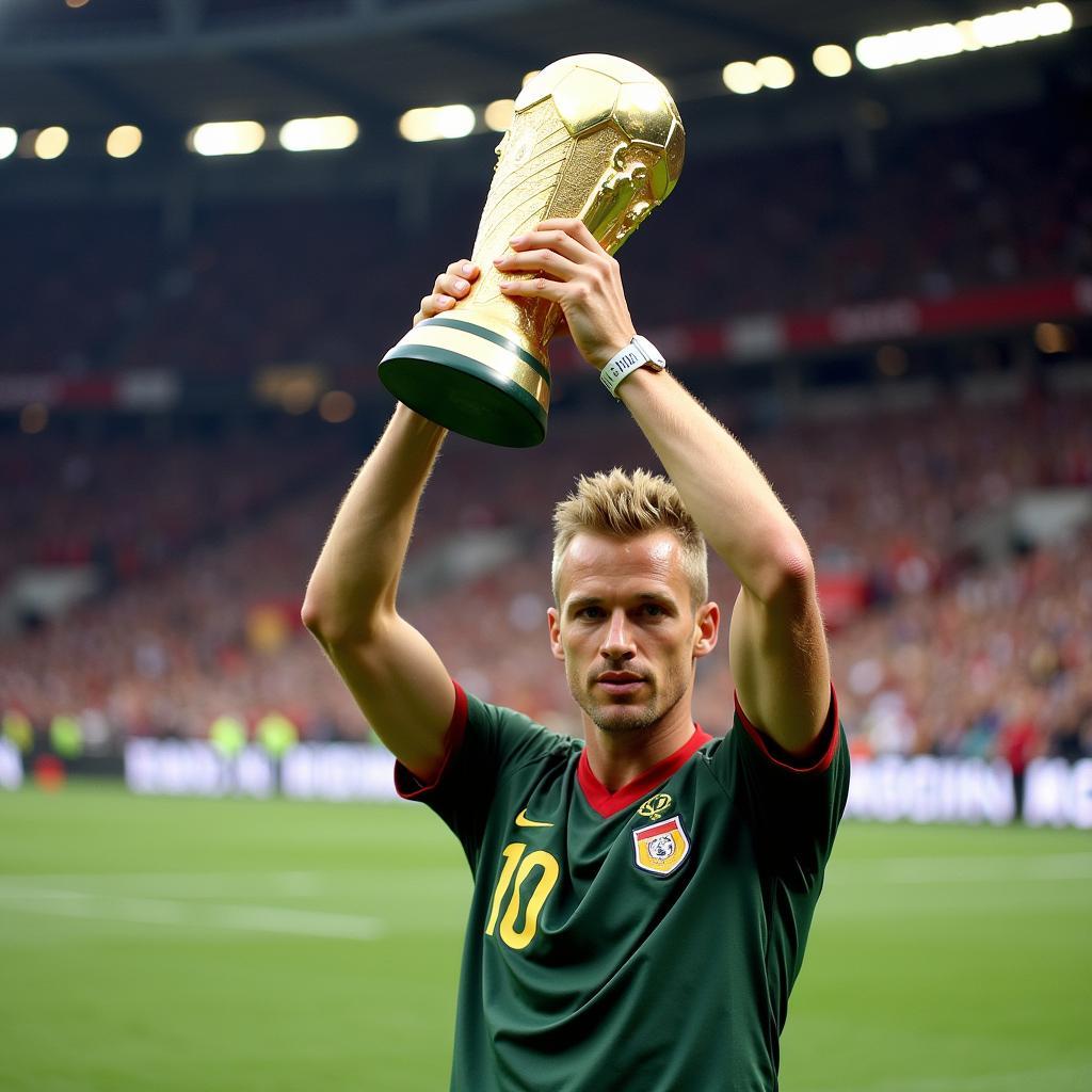 Haaland holding the Golden Boot trophy