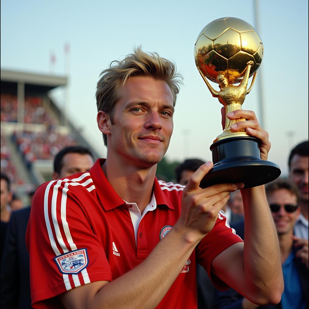 Erling Haaland holding the Golden Boy award