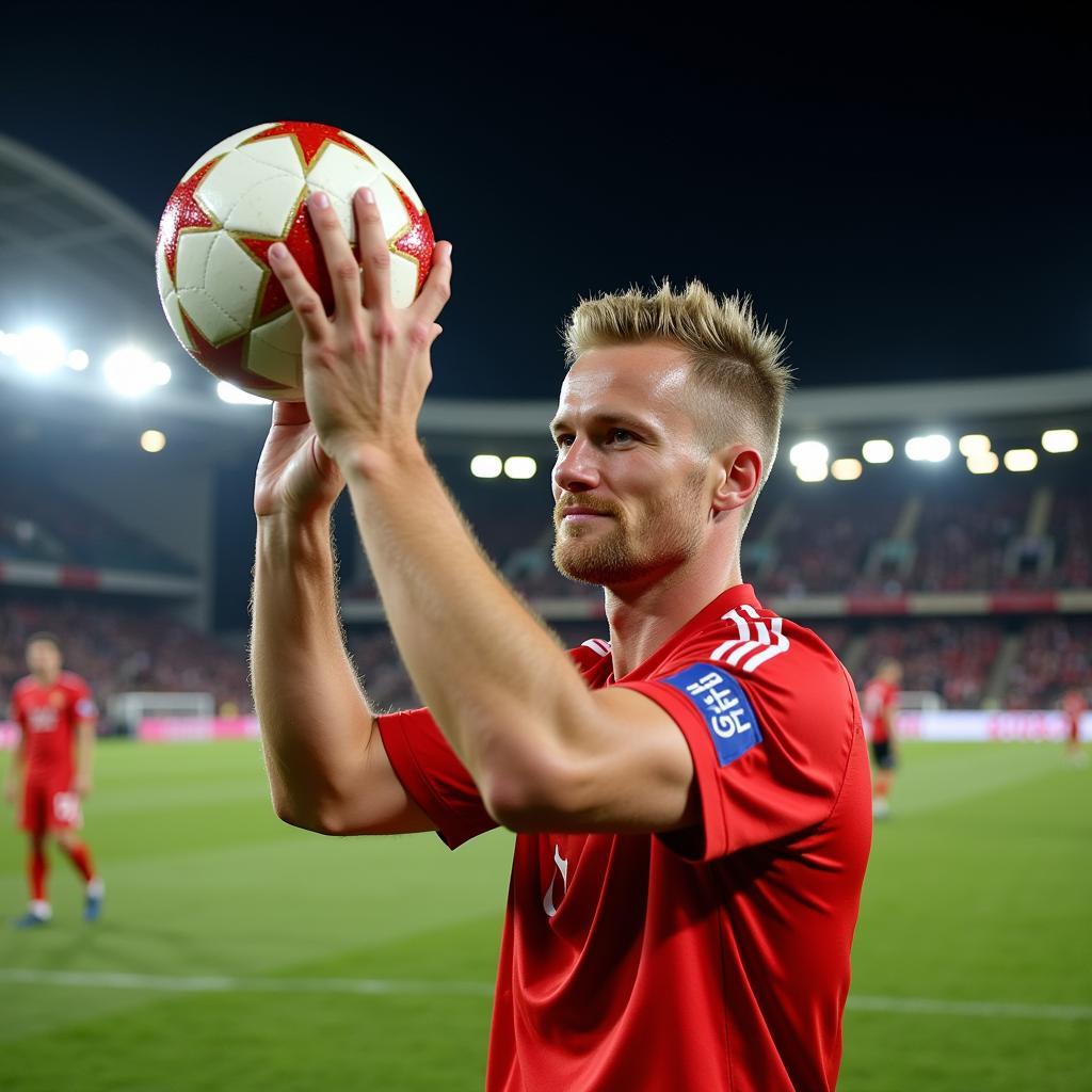 Haaland holding the match ball