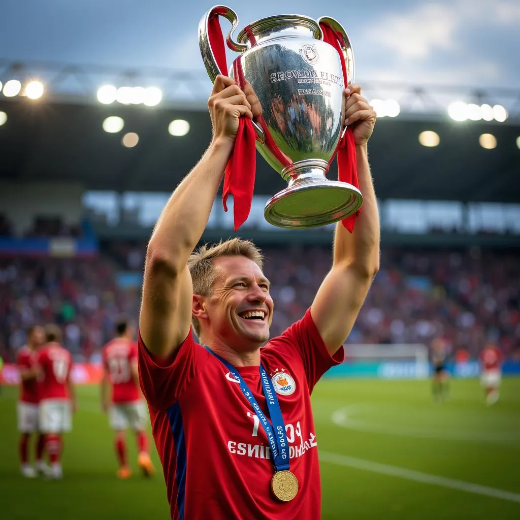 Haaland lifting the Champions League trophy