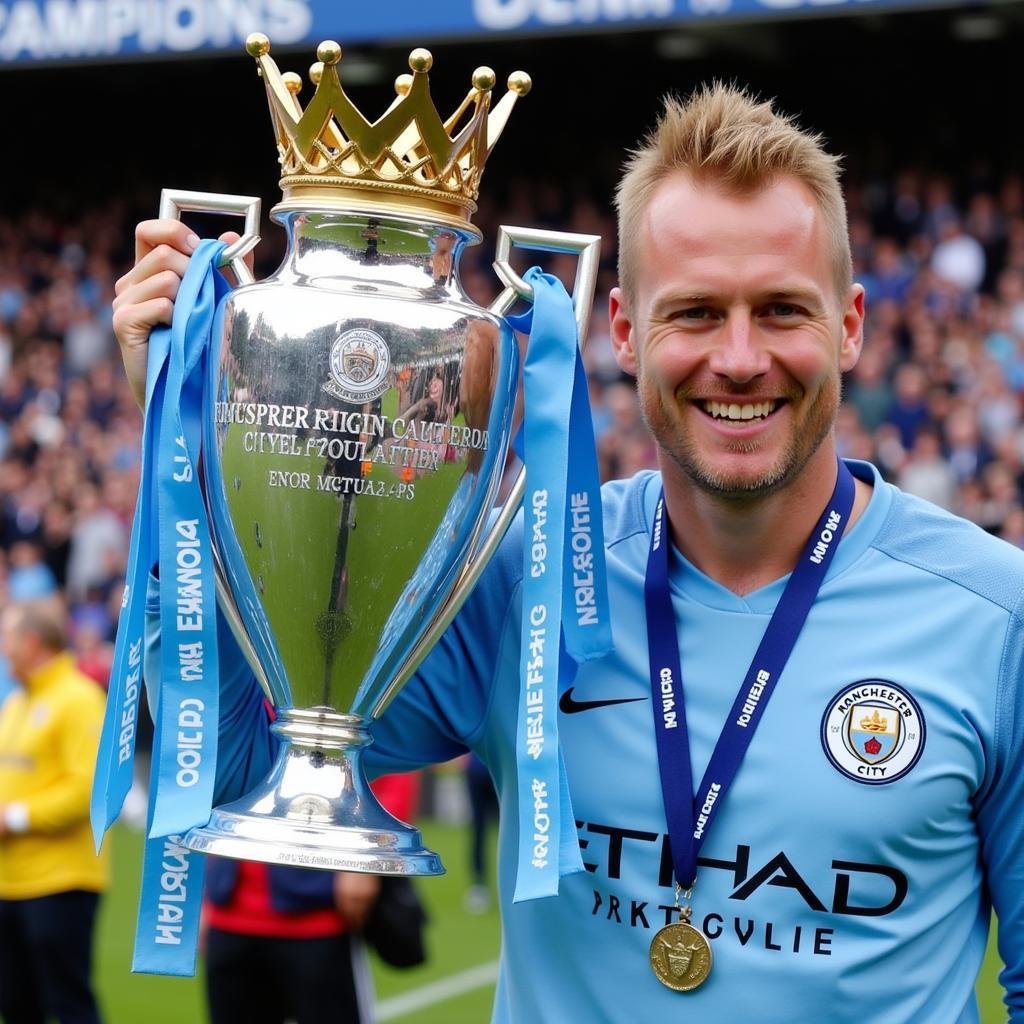 Haaland hoists the Premier League trophy aloft