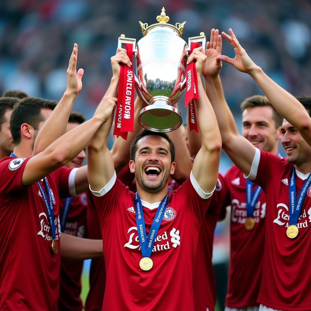 Haaland lifting the Premier League Trophy