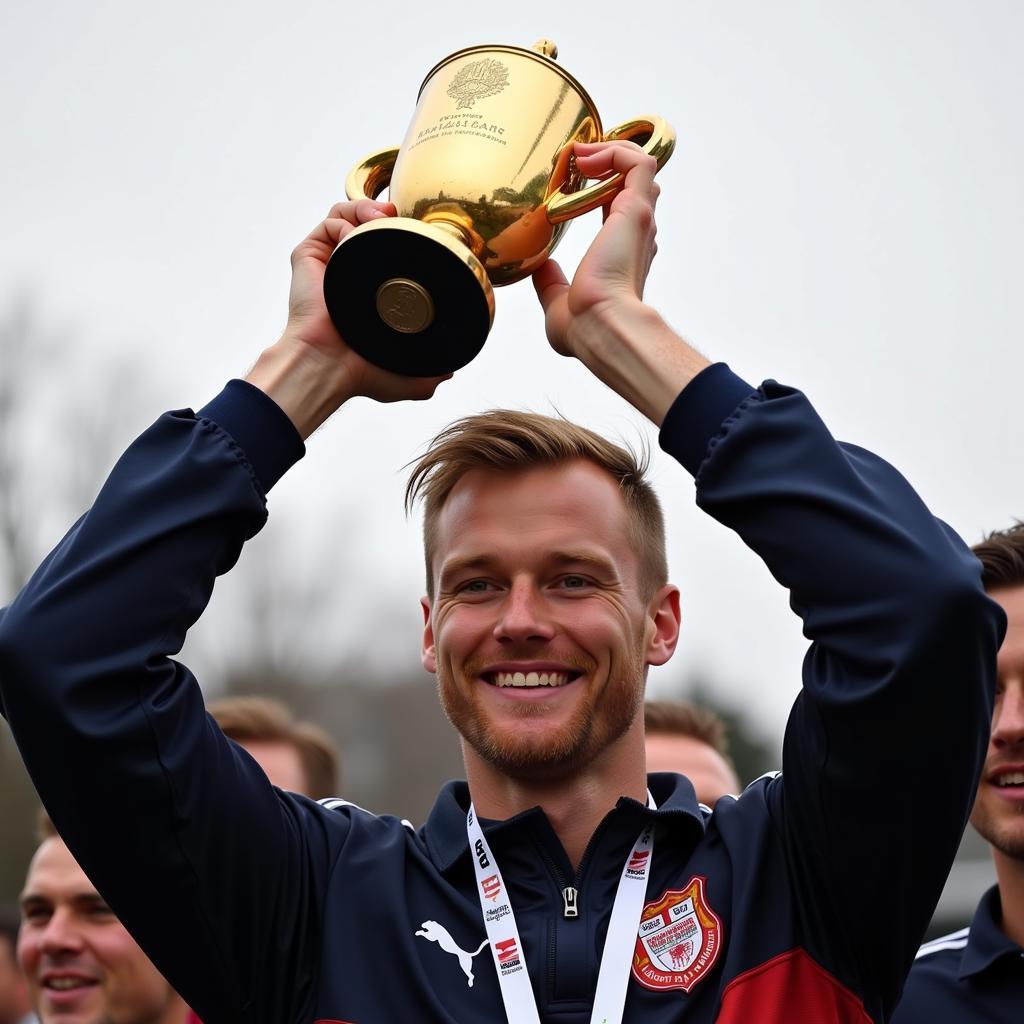 Haaland holding a trophy after winning a major tournament