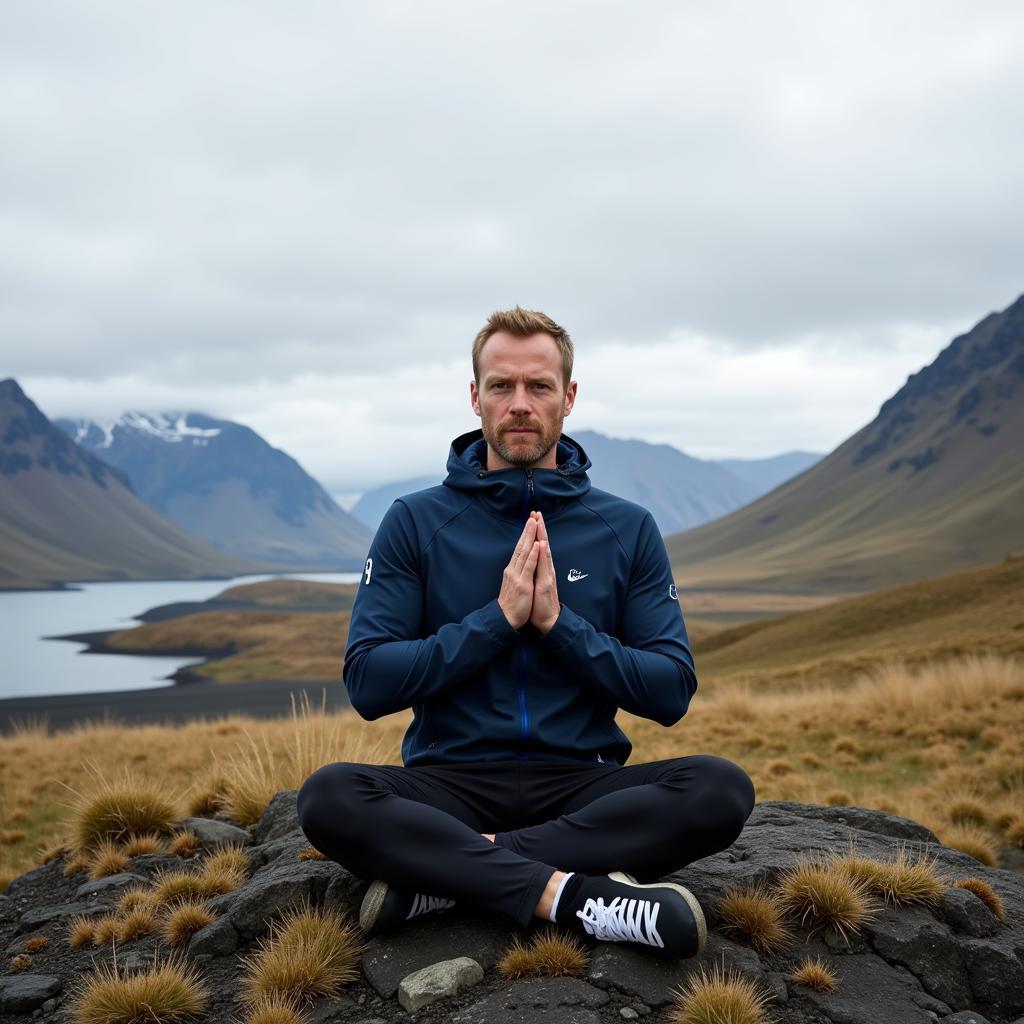 Haaland practicing mindfulness in Iceland