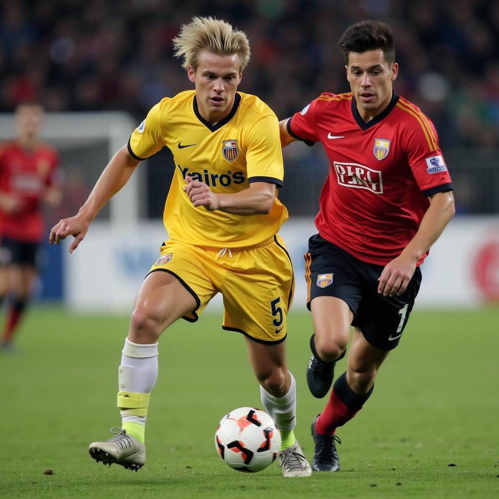 Erling Haaland dribbling past a defender