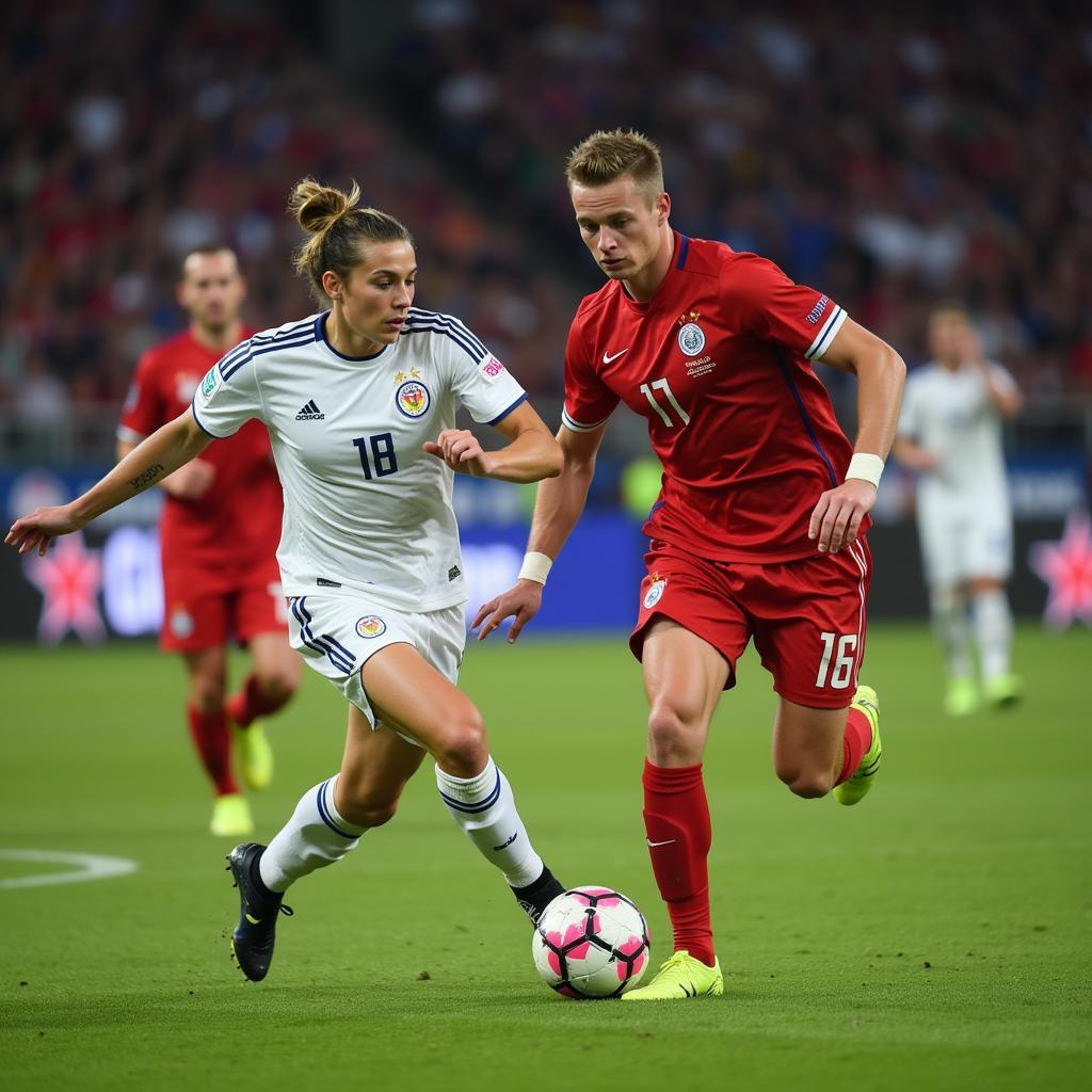 Erling Haaland dribbling past defenders