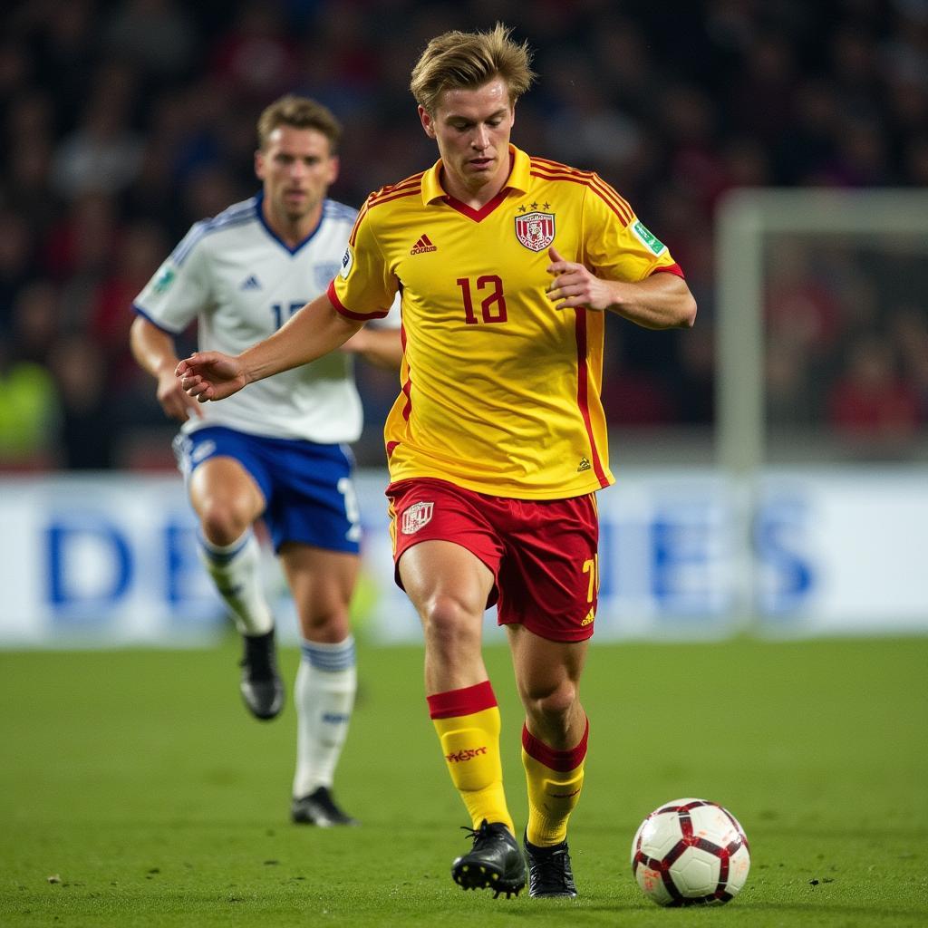 Erling Haaland dribbling past a defender