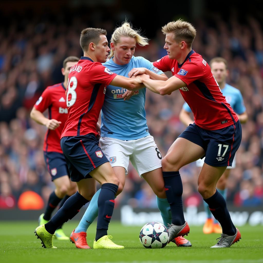 Haaland Battling Defenders