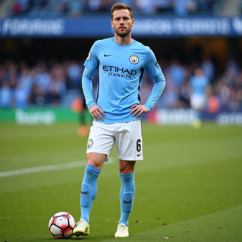 Erling Haaland in his Manchester City kit, smiling confidently