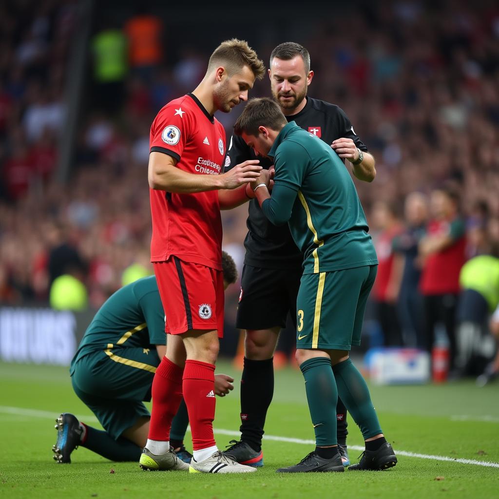 Erling Haaland receiving treatment for an injury