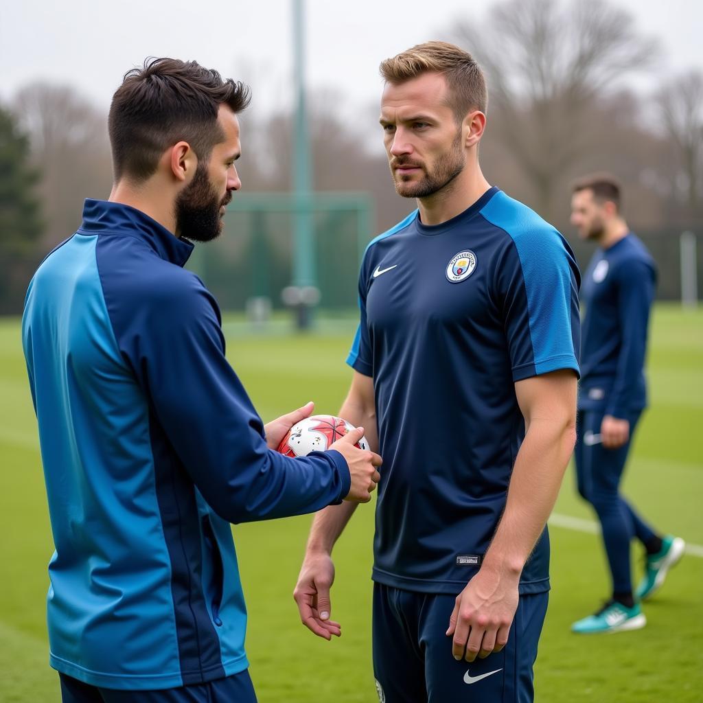 Manchester City medical staff assess Erling Haaland during a training session