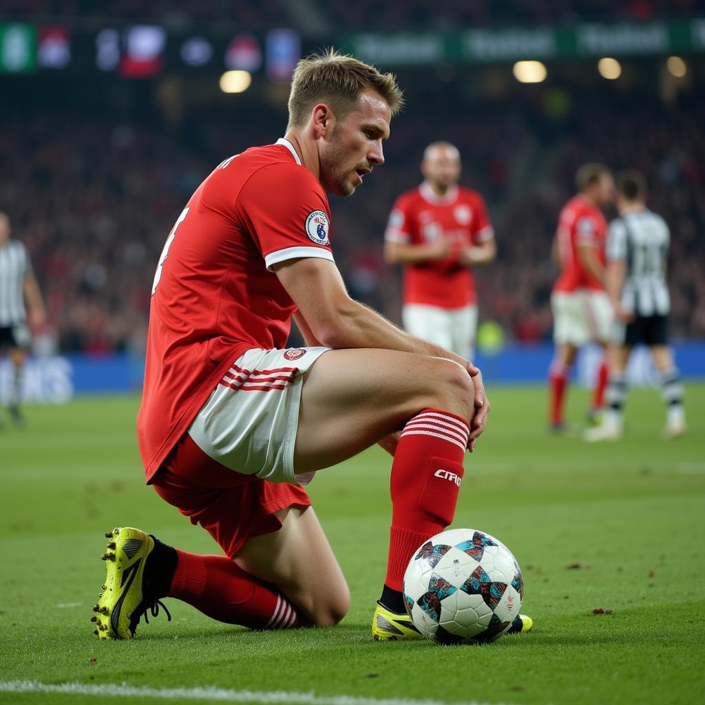 Erling Haaland clutching his leg during a match