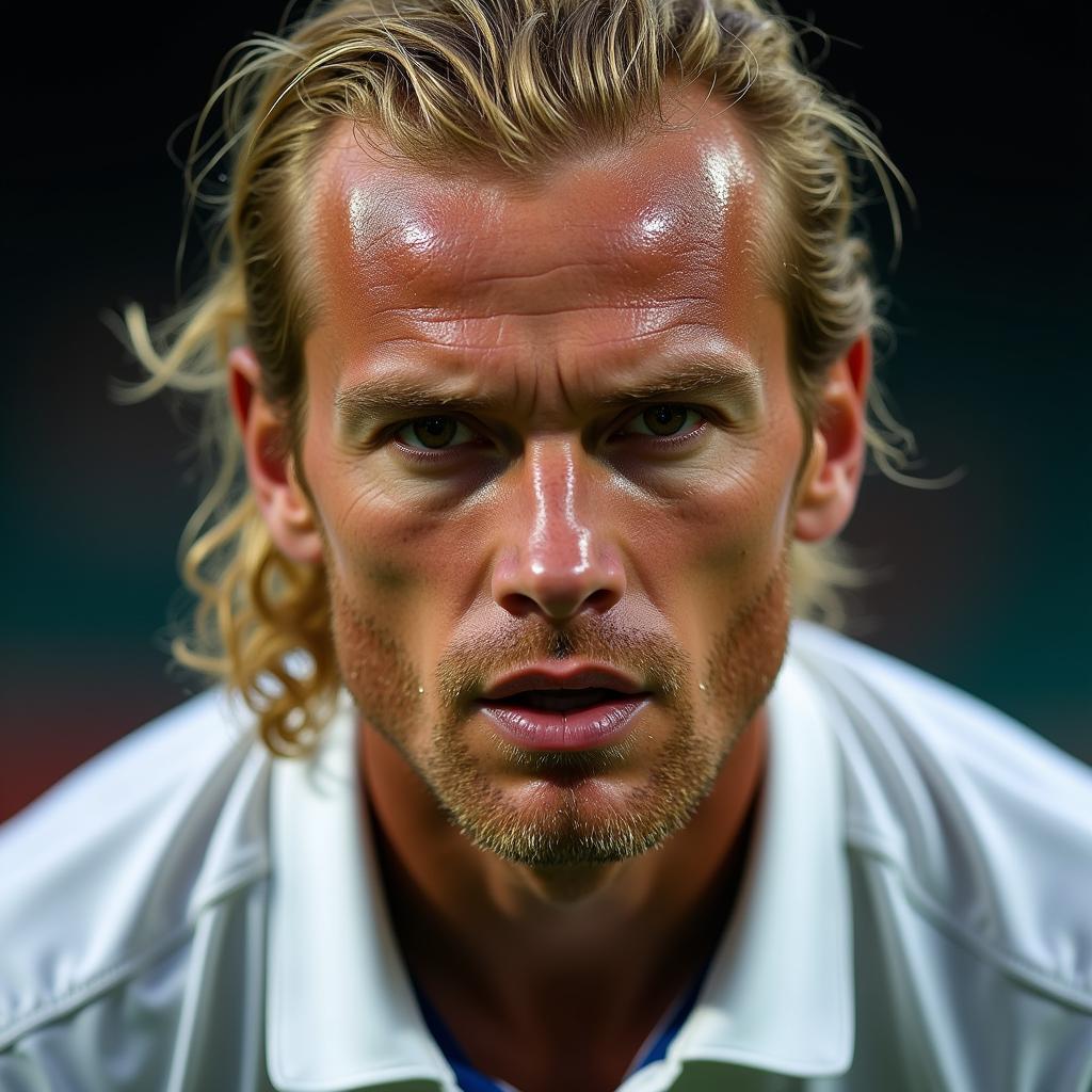 Erling Haaland with a focused and intense stare during a match