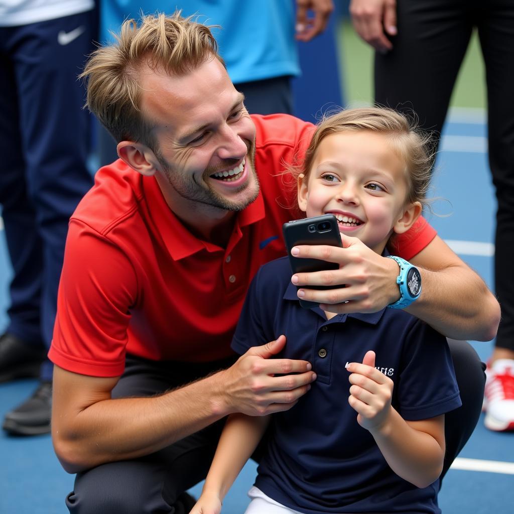 Erling Haaland taking a selfie with a young fan