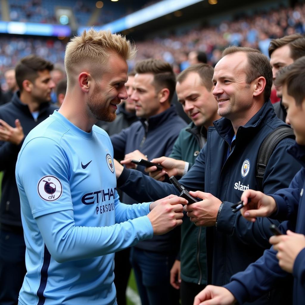 Haaland Interacting with Fans after a Manchester City Game