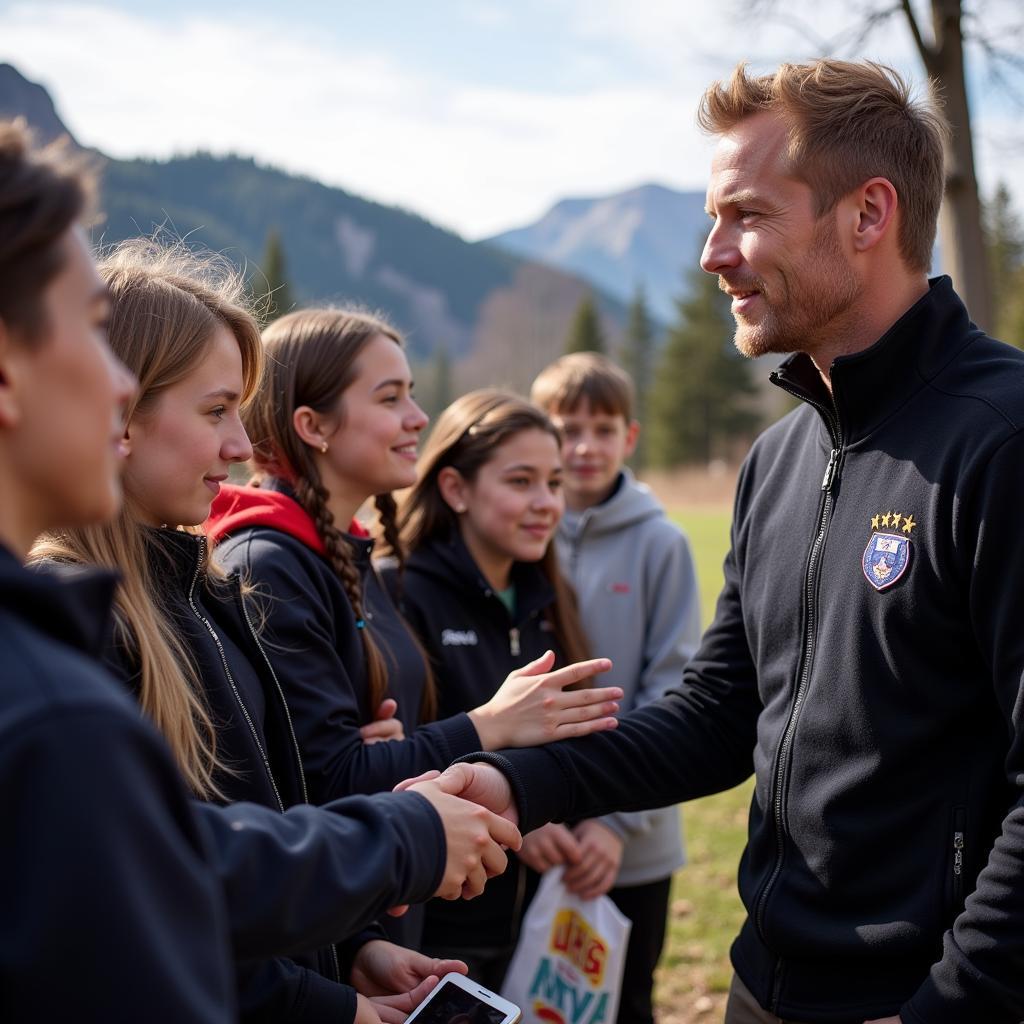 Erling Haaland interacts with young fans