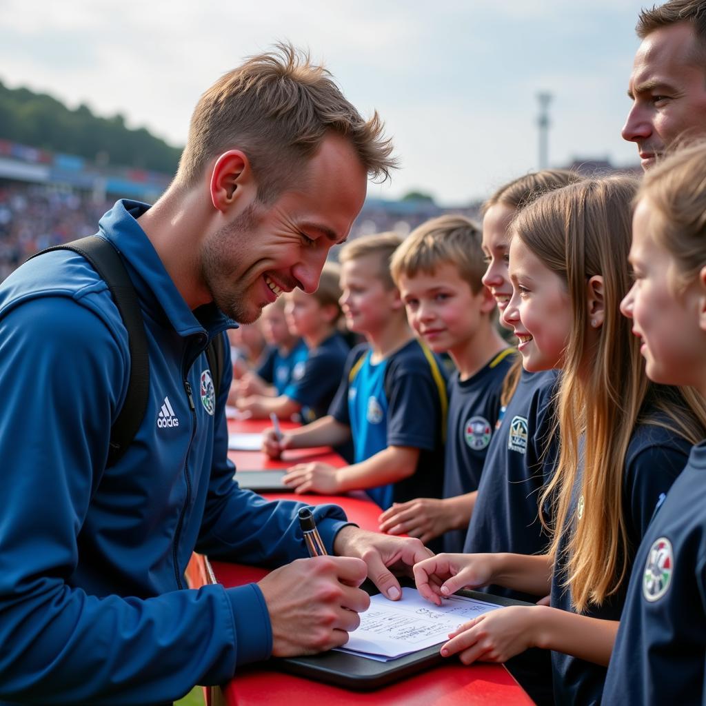 Erling Haaland interacts with young fans