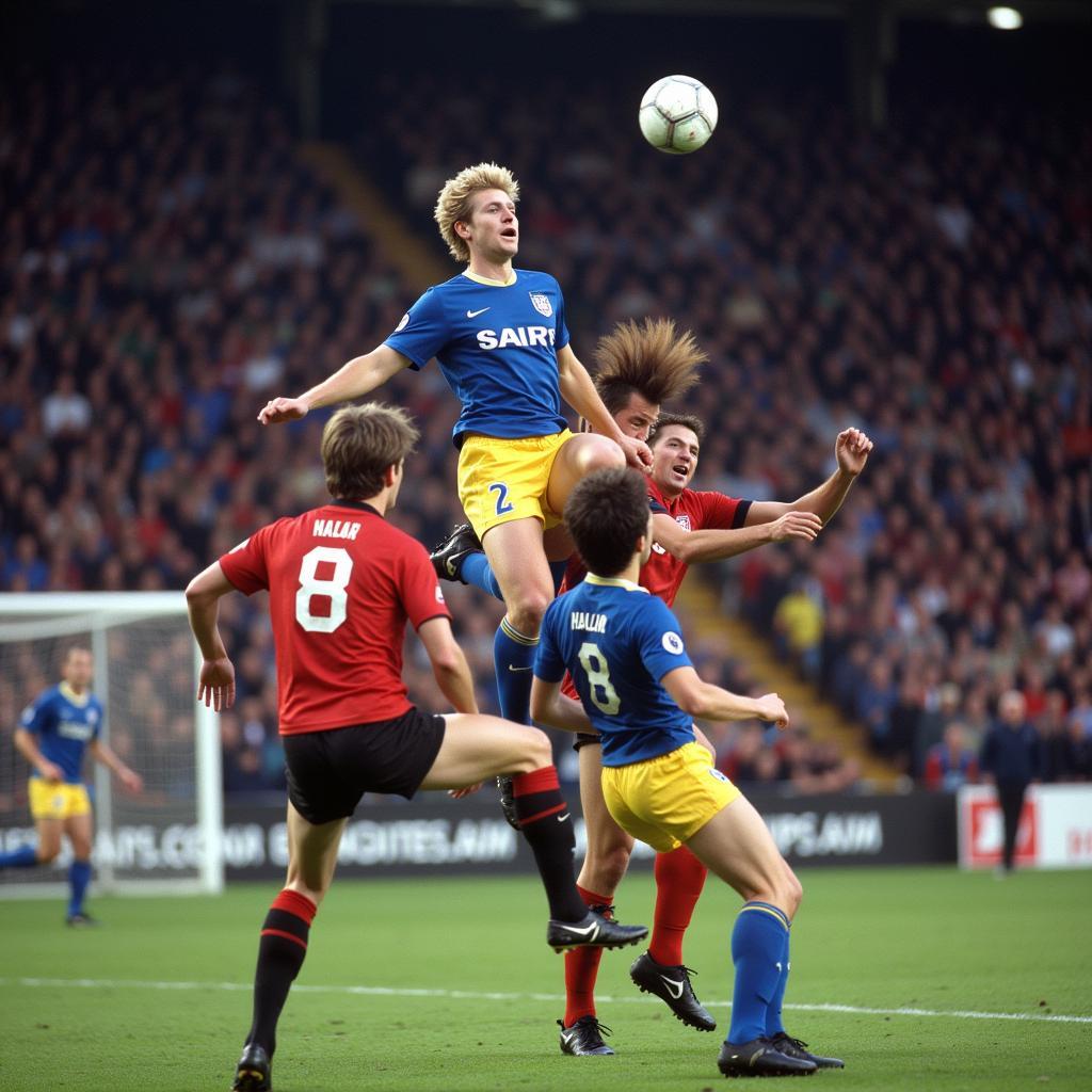 Erling Haaland jumps for a header