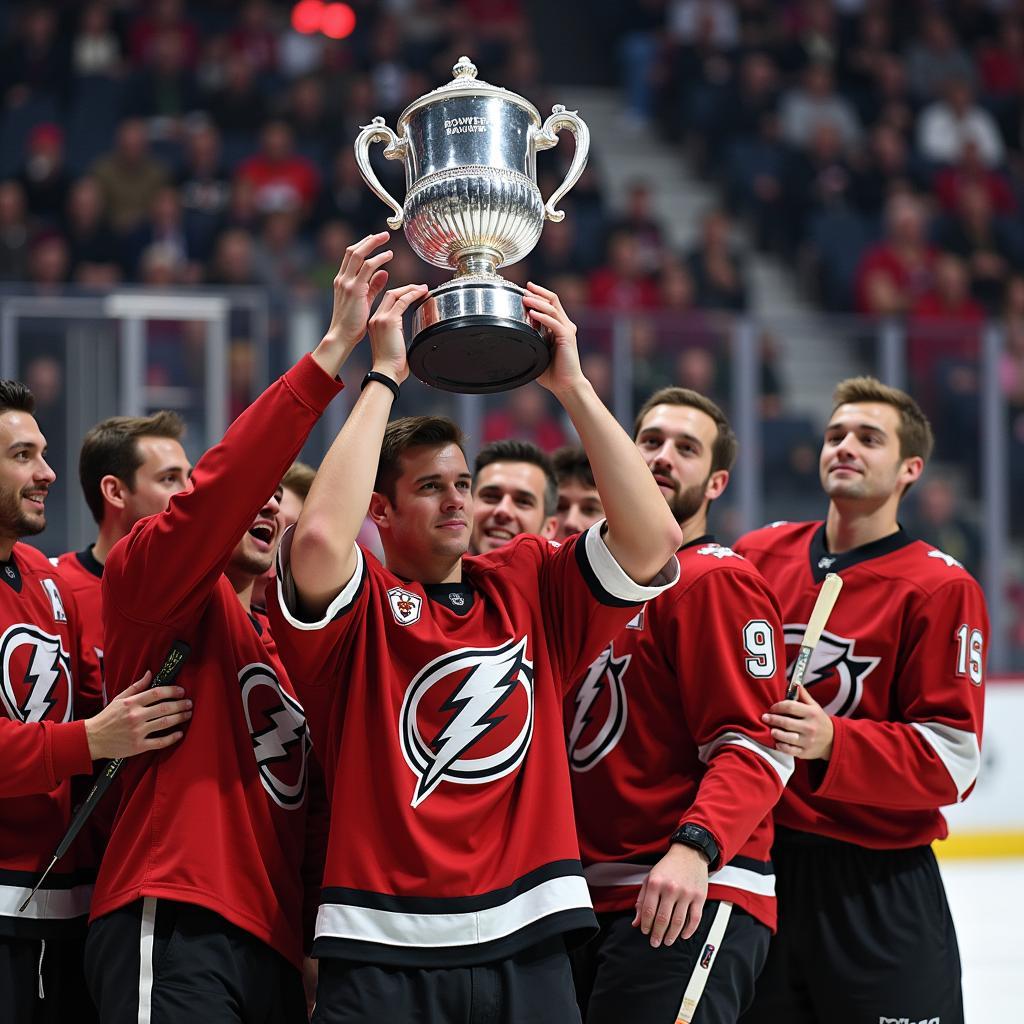 Haaland celebrating with a trophy