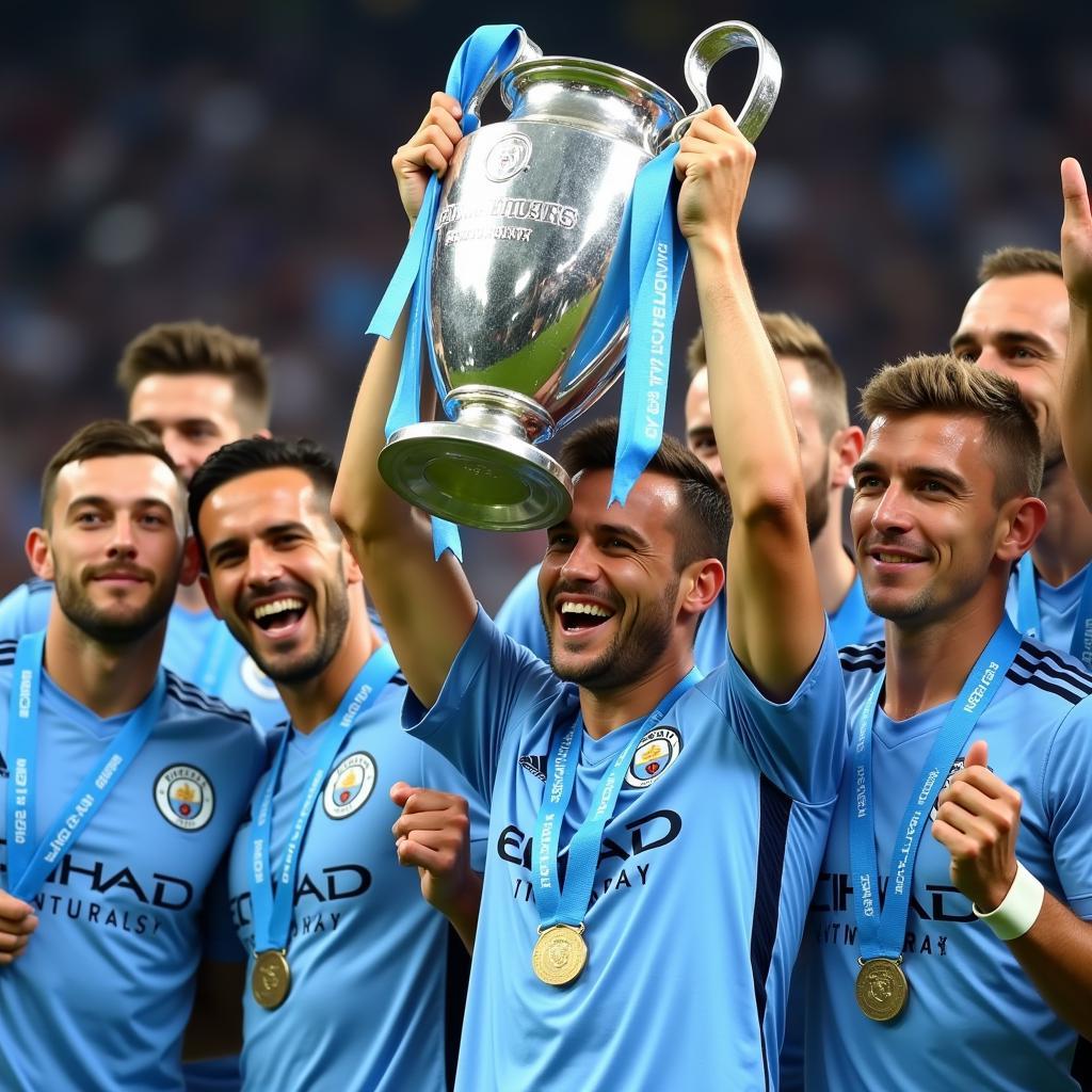 Haaland lifting the Champions League trophy