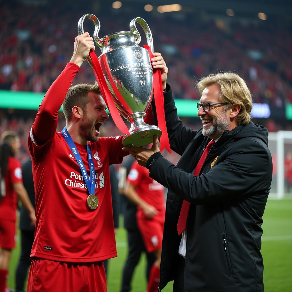 Haaland lifting the Champions League trophy with Klopp