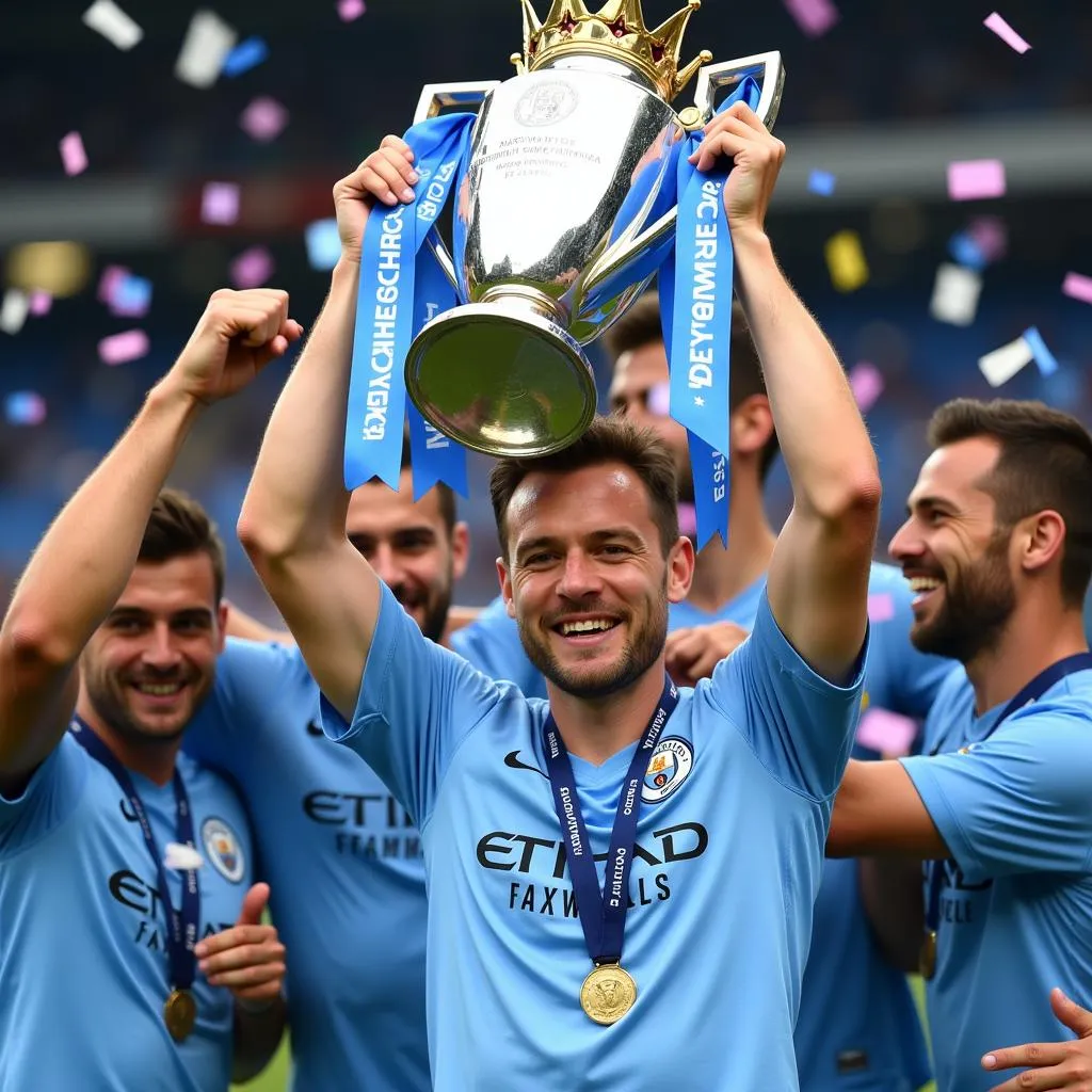 Haaland lifting the Premier League trophy