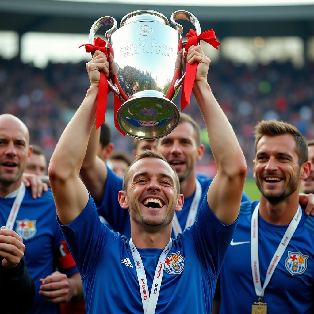 Erling Haaland lifting the Champions League trophy