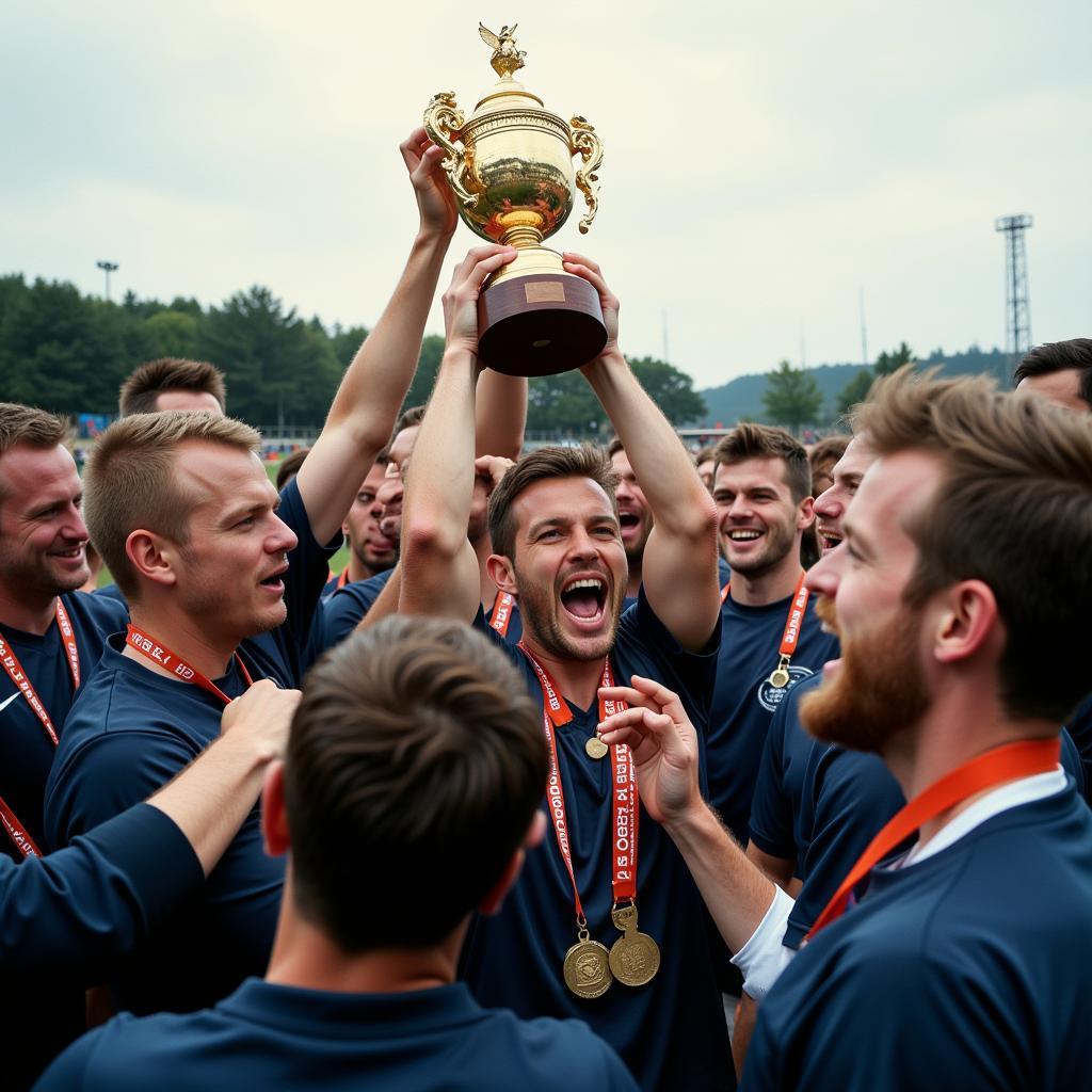 Haaland lifts a trophy with his team