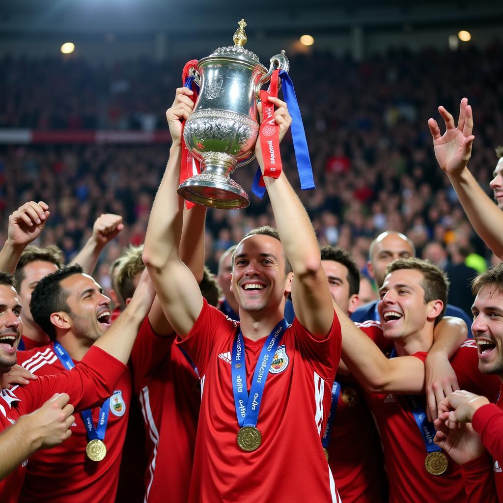 Erling Haaland lifts a trophy with his teammates