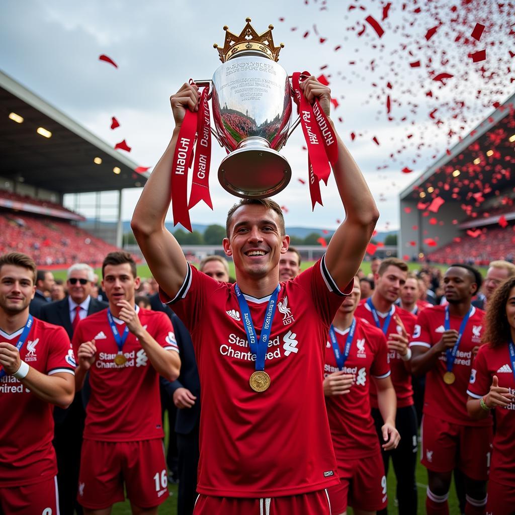 Haaland lifting the Premier League trophy