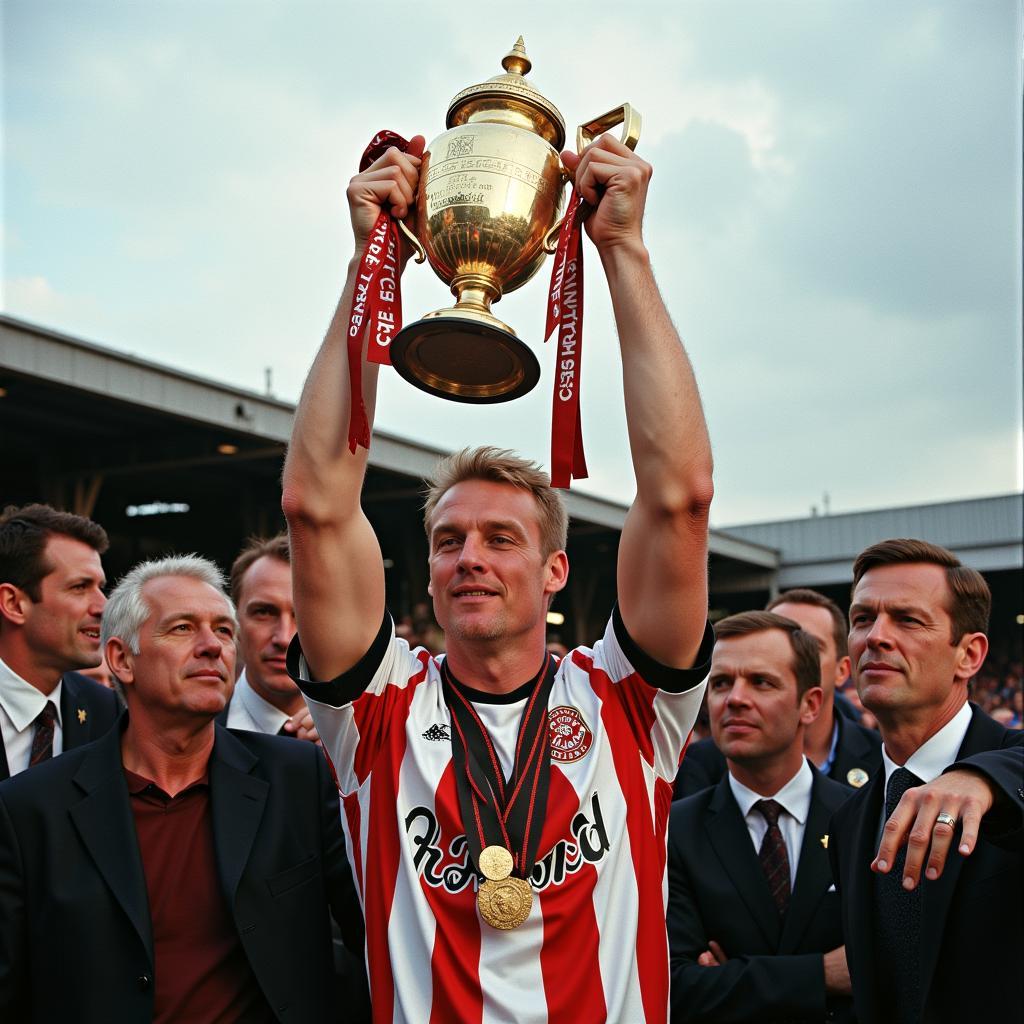 Haaland Lifting a Trophy