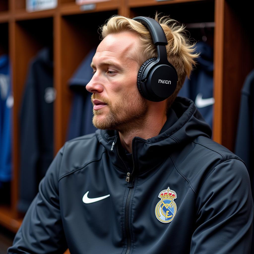 Erling Haaland listening to music on headphones