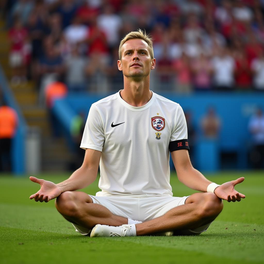 Erling Haaland performing his signature lotus pose celebration